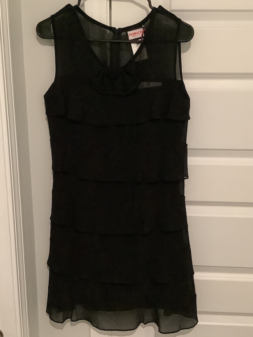 Fiorucci Black Sleeveless Tiered Chiffon Mini Dress, Brand New